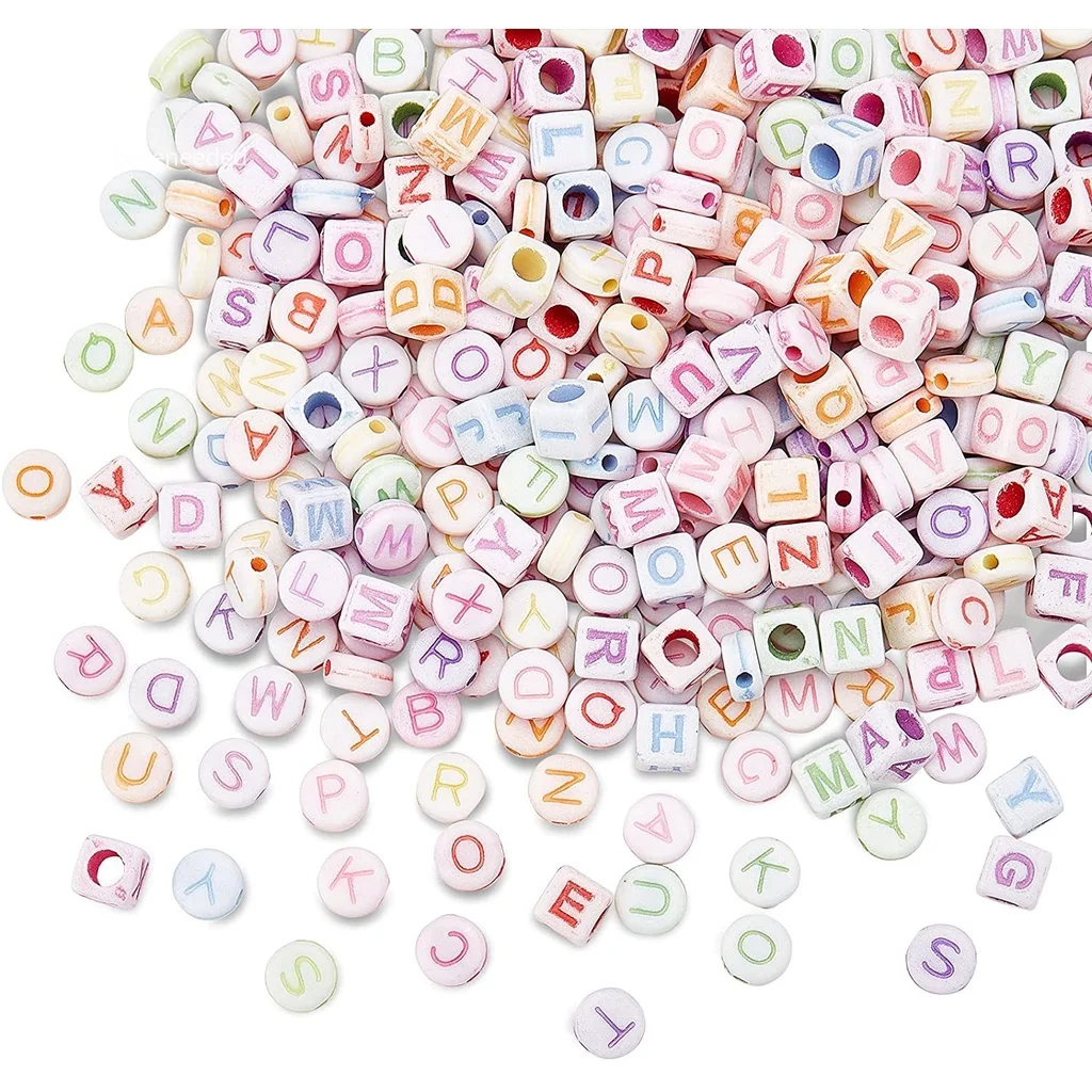 

2 Styles 1200pcs Colorful Alphabet Acrylic Beads Square Letter Beads Alphabet Beads Acrylic Letter Bead Kit for Jewelry Making