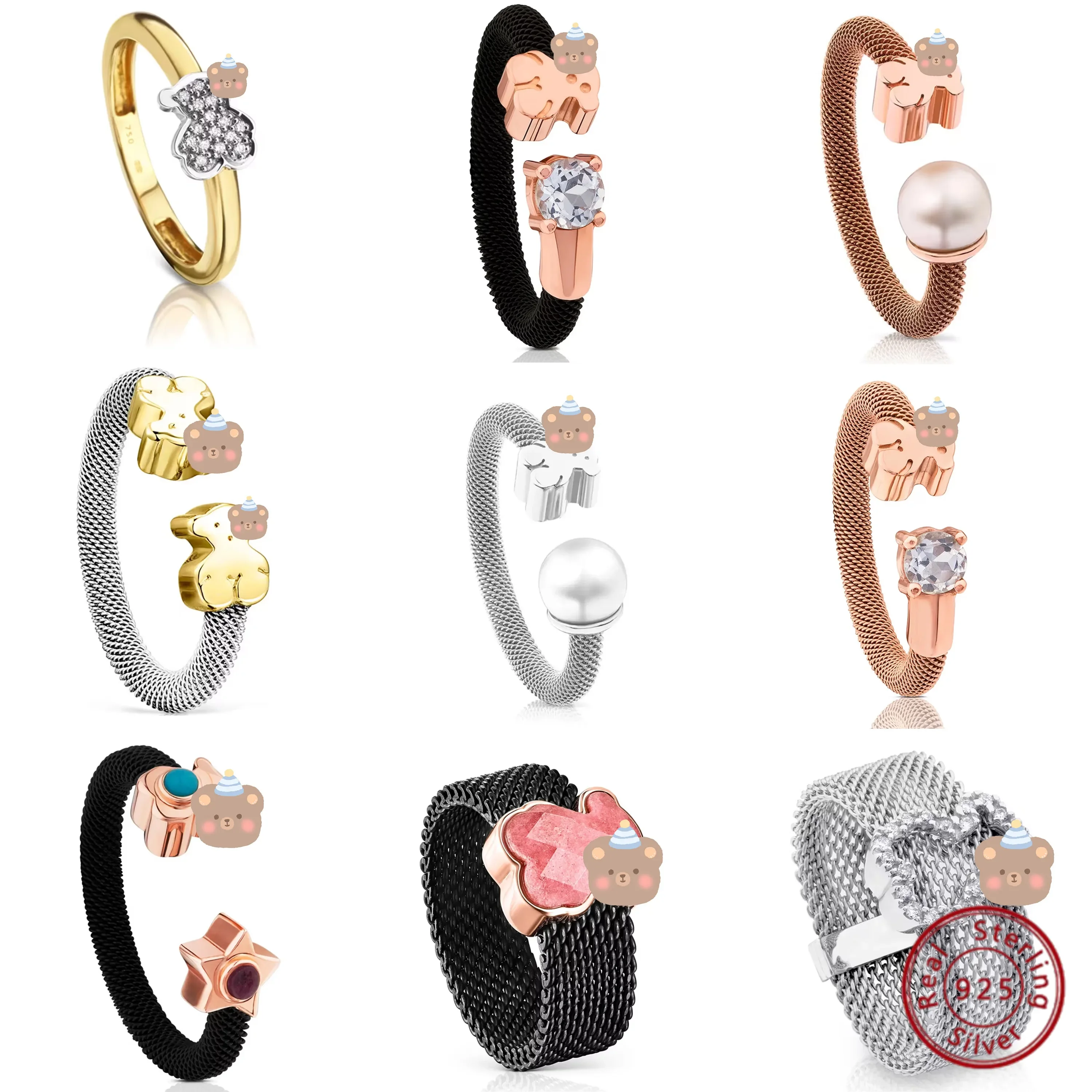 

S925 Стерлинговое Серебро 2023 новейшее женское кольцо с испанским медведем с искусственными драгоценными камнями и подарками на годовщину