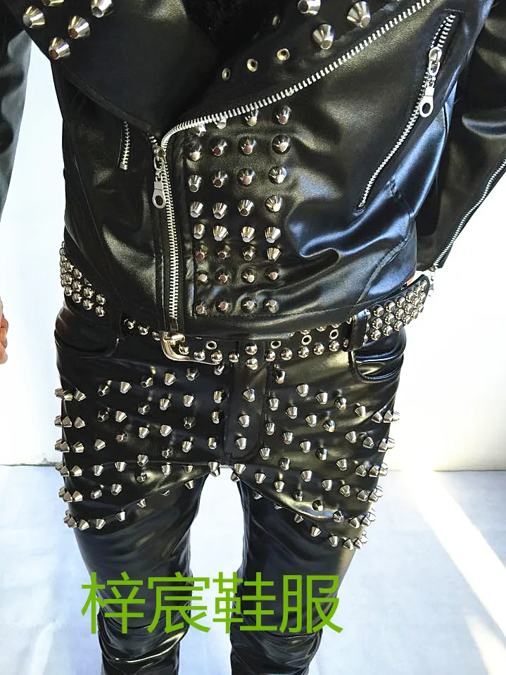 Модная мужская кожаная куртка с заклепками для ночных клубов баров DJ-певцов