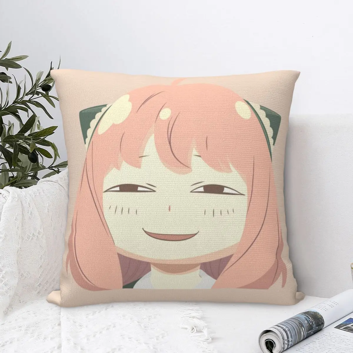 Spy X Family Anya Smug Подушка Наволочка из полиэстера Подушки для дивана Аниме Forger 45*45 см