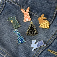 creative cartoon easter tattoo enamel pin colorful hand painted animal rabbit brooch cartoon women jewelry gift for kids friends