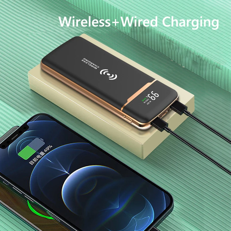 Беспроводное зарядное устройство 20000 мАч Power Bank с 4 кабелями портативный внешний