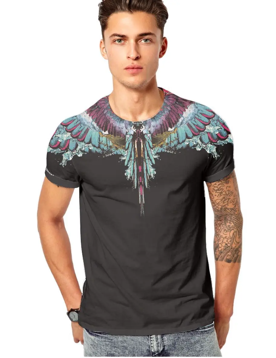 

Men Tshirt Fashion Homme T-shirts Polyester Pullover Short Sleeve Hip Hop Tees Tops Anime Design 3D Wing Print 2022 New Summer