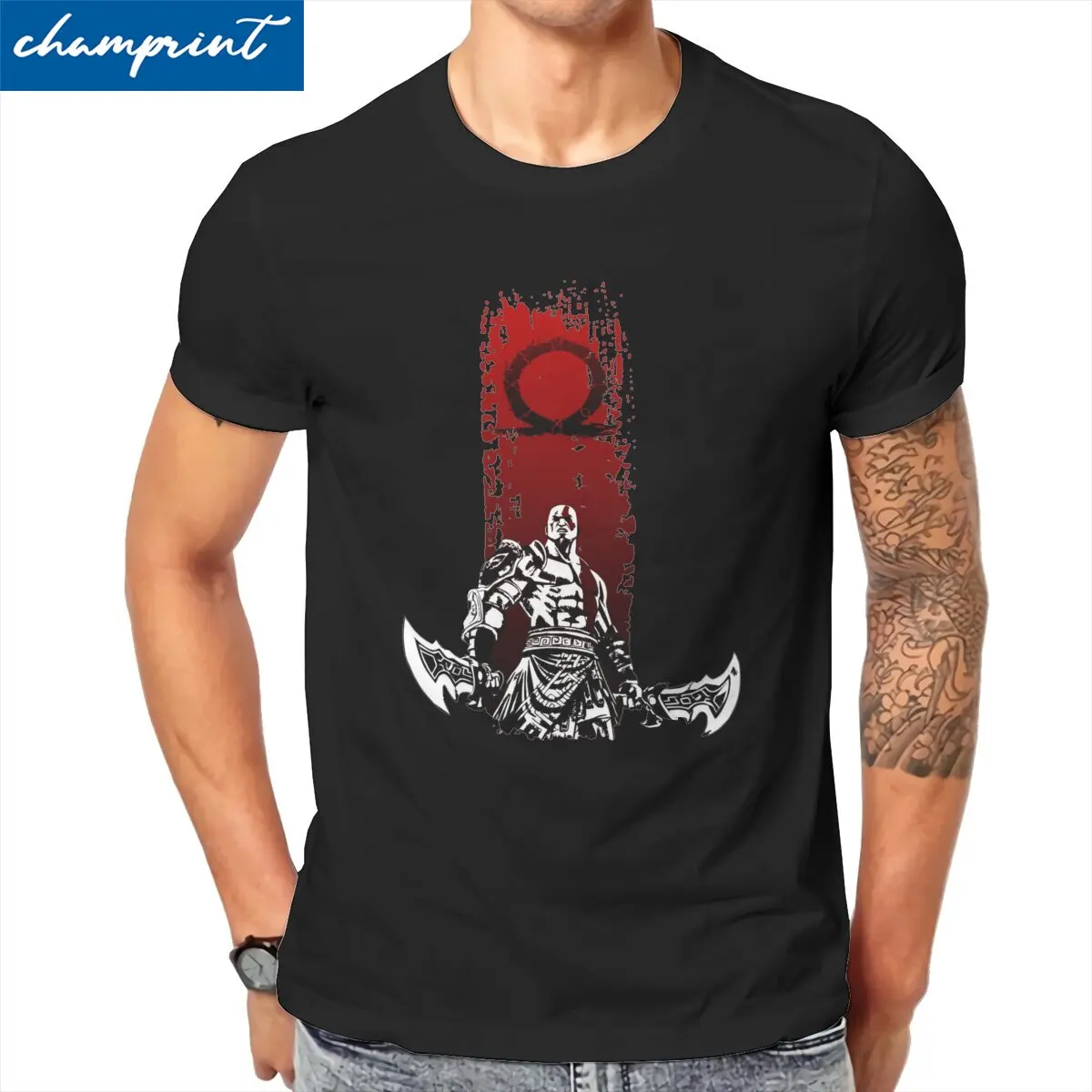 

God of War Kratos Viking T Shirt Men Pure Cotton Novelty T-Shirt Crewneck Tees Short Sleeve Clothes Plus Size