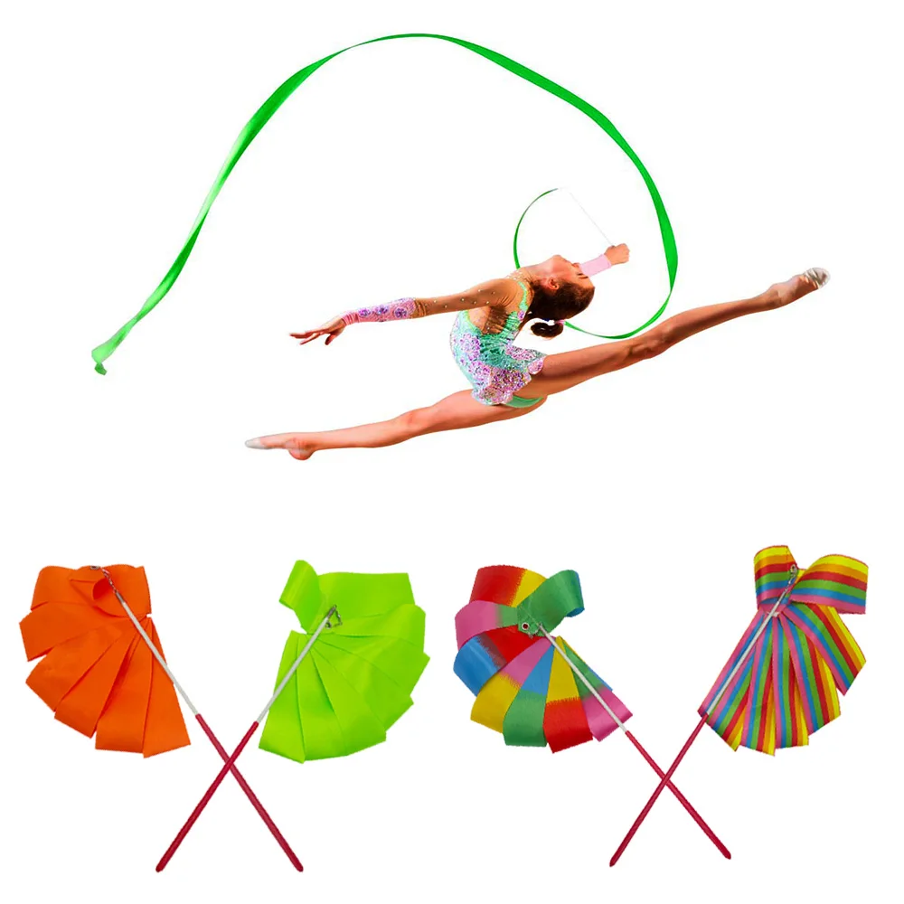 

2M/4M Colorful Gym Dance Rhythmic Art Gymnastic Ribbons Ballet Streamer Twirling Rod Stick For Training A