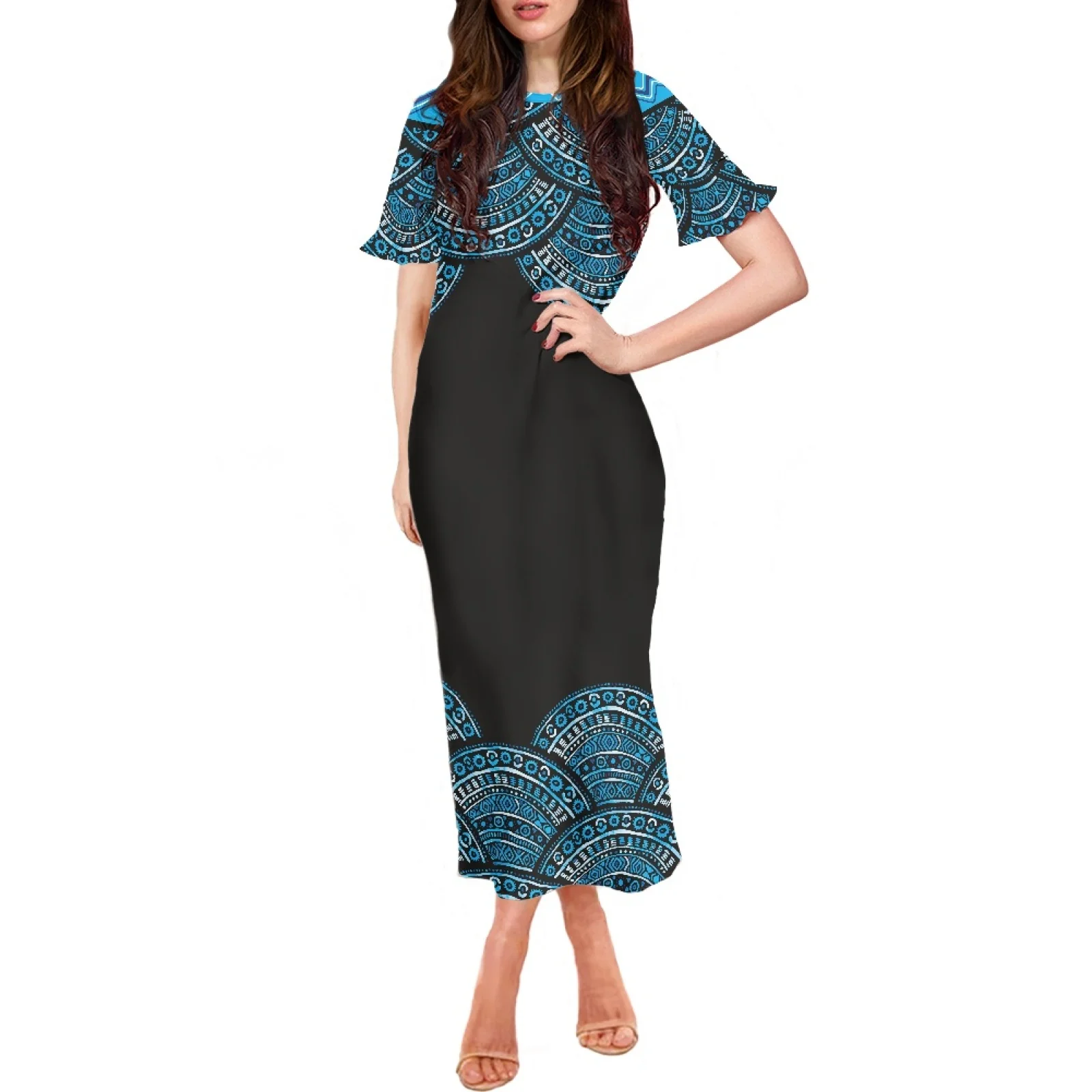 

Women Summer High Quality Dress High Quality Short Ruffle Sleeve Sexy Clothing Indian Tribal Pattern Print Ladies Girl Dress