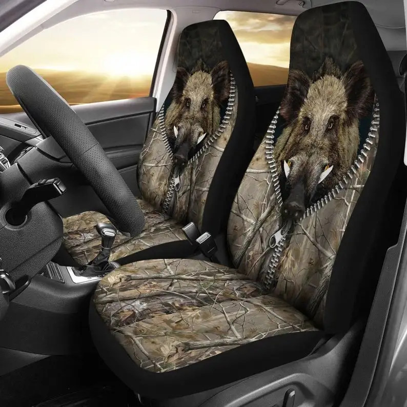 

Hunting Wild boar Camo In The Zipper Car Seat Cover Luxury Seat Covers, Galaxy Seat Covers, Custom Front Car Seat Covers, Pair o