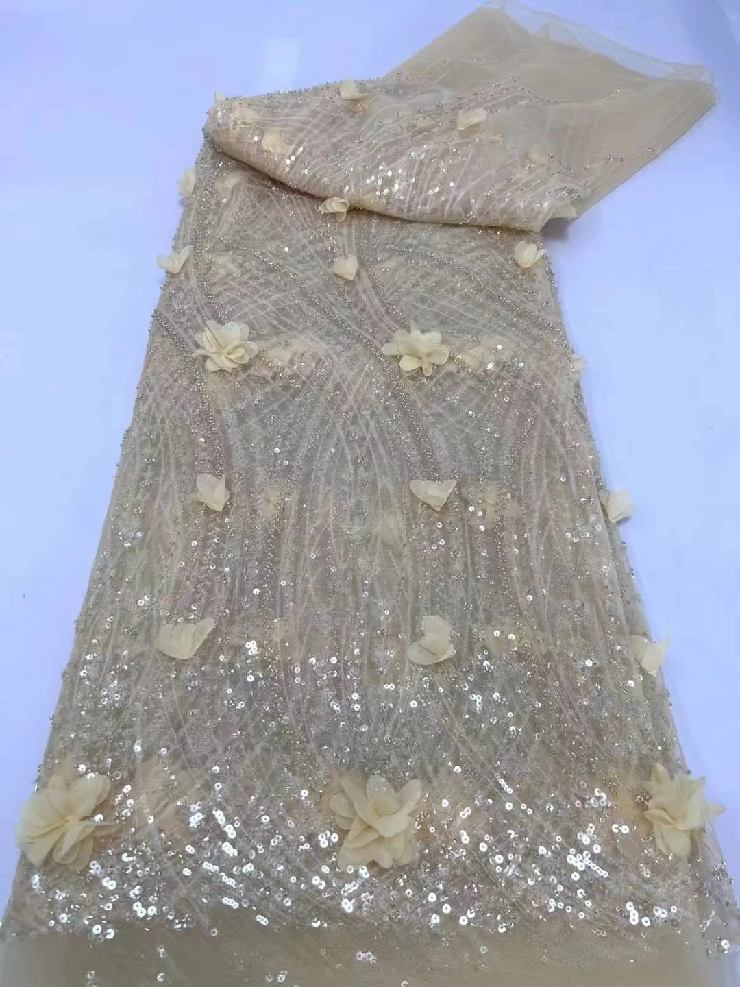 Африканская кружевная ткань с блестками и бисером фиолетовая высокого качества