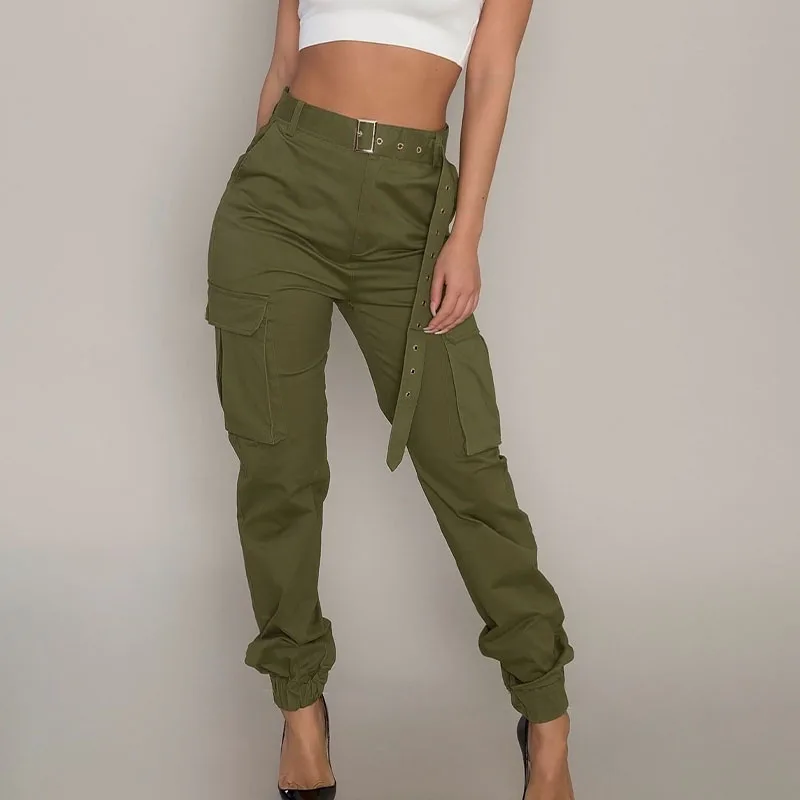 Брюки-карго Женские однотонные на пуговицах Элегантный Модный повседневный