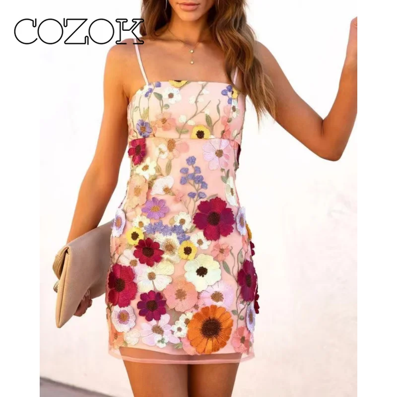 

COZOK женская мода сексуальное 3D Сетчатое платье Летнее Новое Великолепное темпераментное трехмерное Цветочное платье