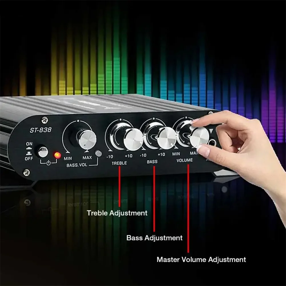 ST-838 2 1 канальный усилитель мощности 0 + стерео басов 20Wx2 40 Вт HiFi сабвуфера