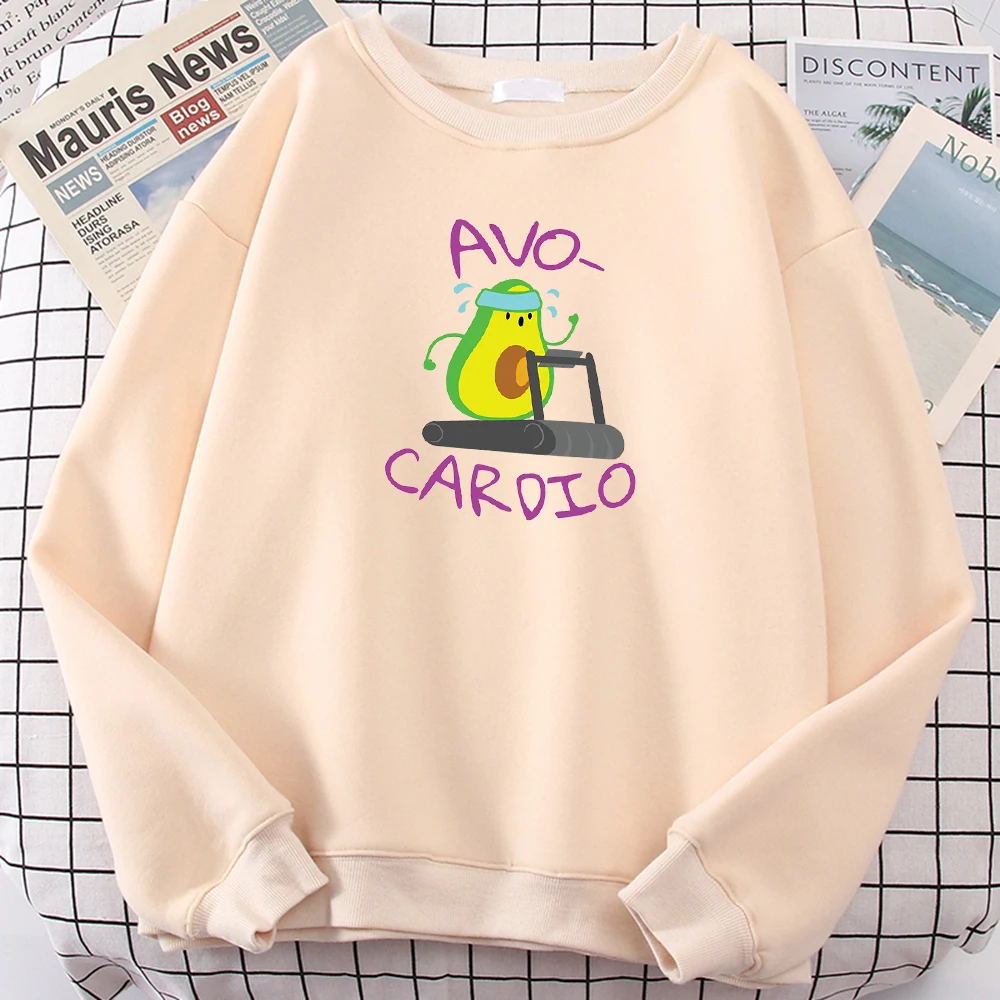 Pullover Avocado Working Out On A Treadmill Print Hoodie Men Women Oversize Kawaii O-Neck Sweatshirt Males Casual Funny Clothes