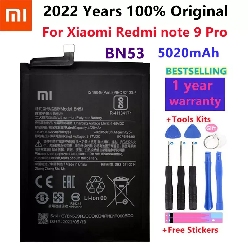 

100% Original New 5020mAh BN53 Replacement Battery For Xiaomi Redmi note 9 Pro Bateria Mobile Phone Batteries Free Tools