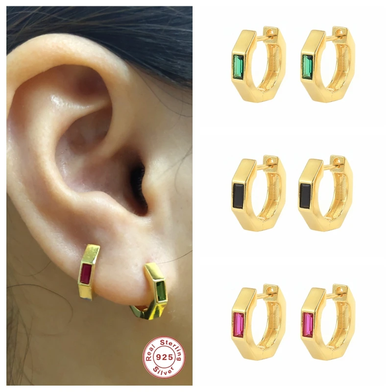 

Sterling Heptagon Zircon Trim Simple Versatile Hoop Earrings Boho For Women Fashion Party Banquet Trend Same type Earrings Gifts