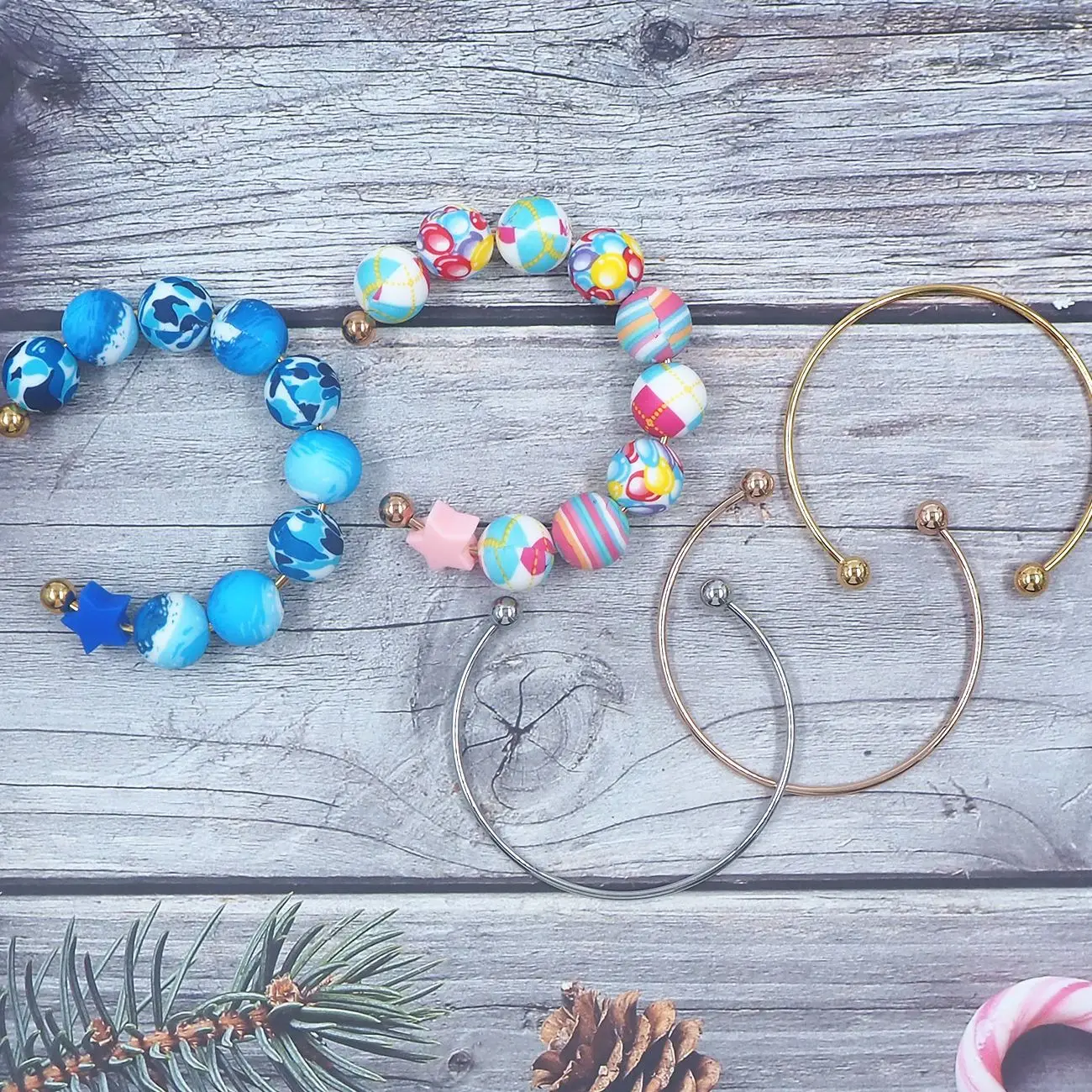 10 шт. браслеты из нержавеющей стали с силиконовыми бусинами