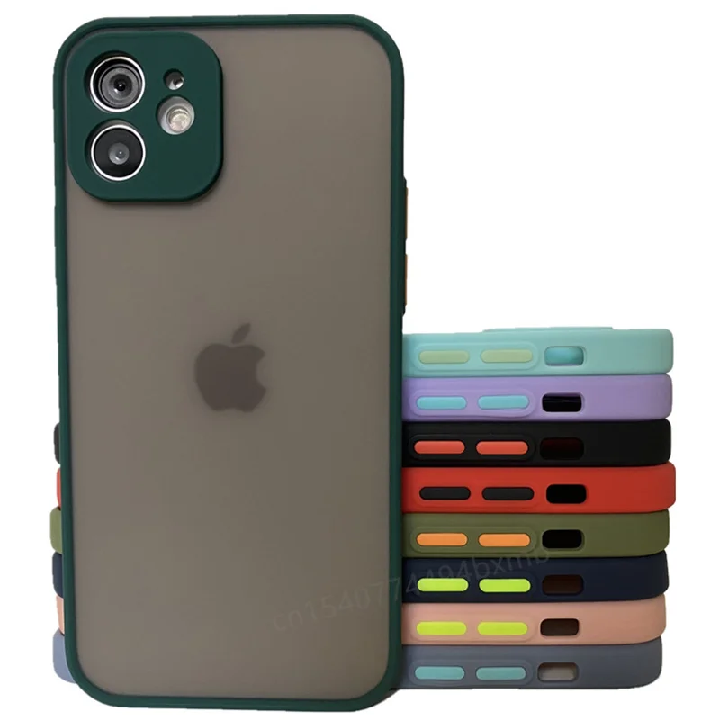 

Shockproof Armor Matte Case For iPhone 13 12 11 Pro Xs Max XR X 6 7 8 Plus SE Mini Luxury Silicone Bumper Clear Hard Cover Funda