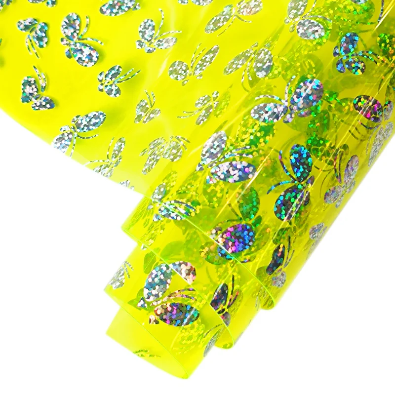 

Holographic Butterfly Transparent PVC Faux Leather Sheets for Making Bows Earrings Bags DIY Crafts