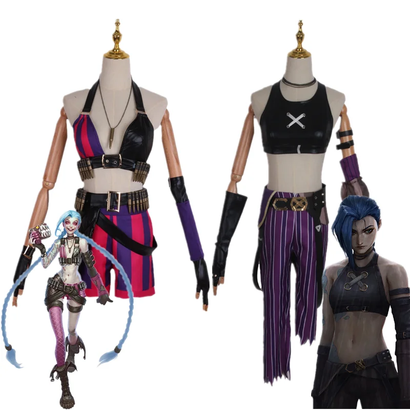 

Женский костюм для косплея из аниме «аркане», униформа в готическом стиле панк Jinx, ожерелье в стиле Лолиты для хэллоуивечерние, аксессуар, к...