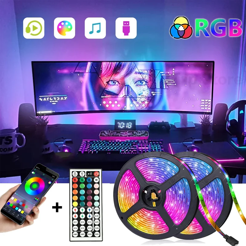 

Светодиодная лента, 10 м, Светодиодная лента с USB, Bluetooth, 5 В, RGB, Светодиодная гибкая светодиодная лампа, лента RGB для телевизора, рабочего стола,...