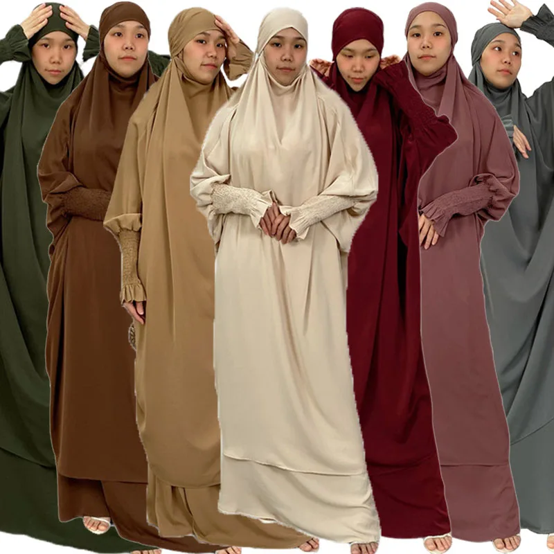 

Eid Abaya Hijab платье для молитв женский мусульманский комплект из 2 предметов Abaya Khimar Рамадан женский длинный халат мусульманская одежда Niqab