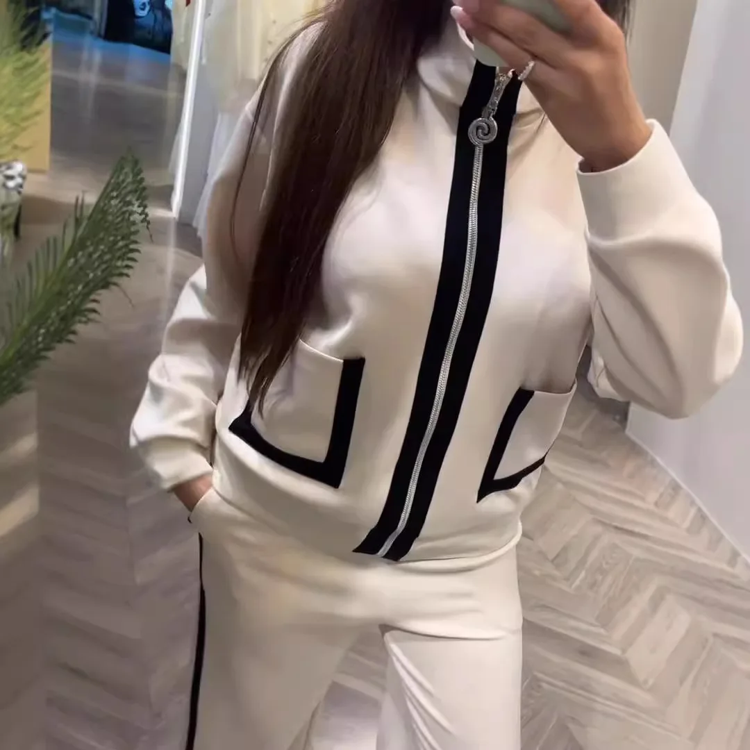 Повседневный свободный женский спортивный комплект из 2 предметов осенний