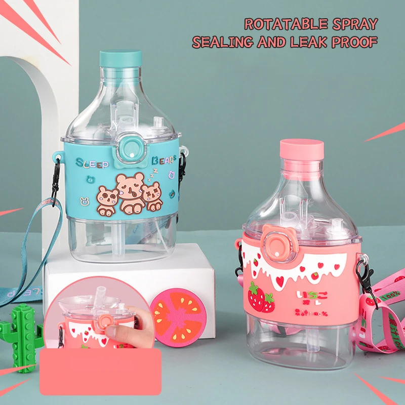 

Creative Cartoon Cute Water Cup with Straw Portable Plastic Drink Cups Cola Cup Straw Water Bottle for Girl Gift Thermostability