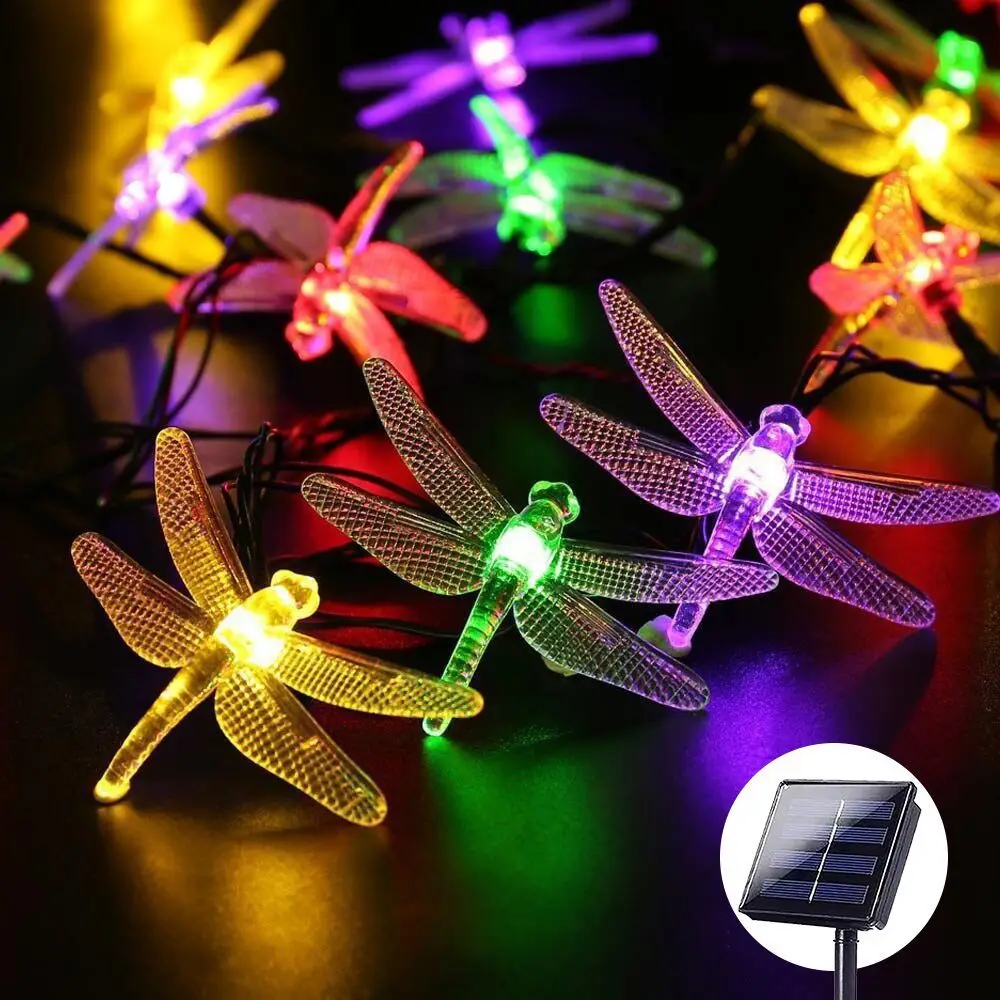 Dragonfly String Light LED Colorful Atmosphere Lamp Solar Waterproof Outdoor Garden Lamp For Home Party Festival Courtyard Decor