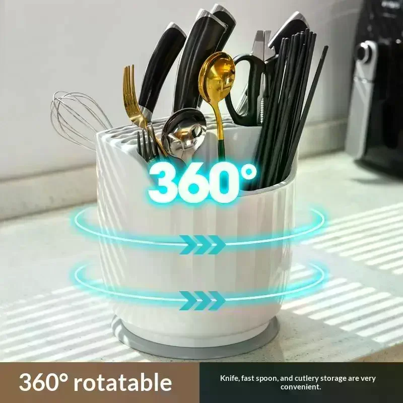 Фото Многофункциональный держатель для столовых приборов с вращением на 360°, большой вместимости, для организации кухонной столешницы, без беспорядка, легкий доступ №2