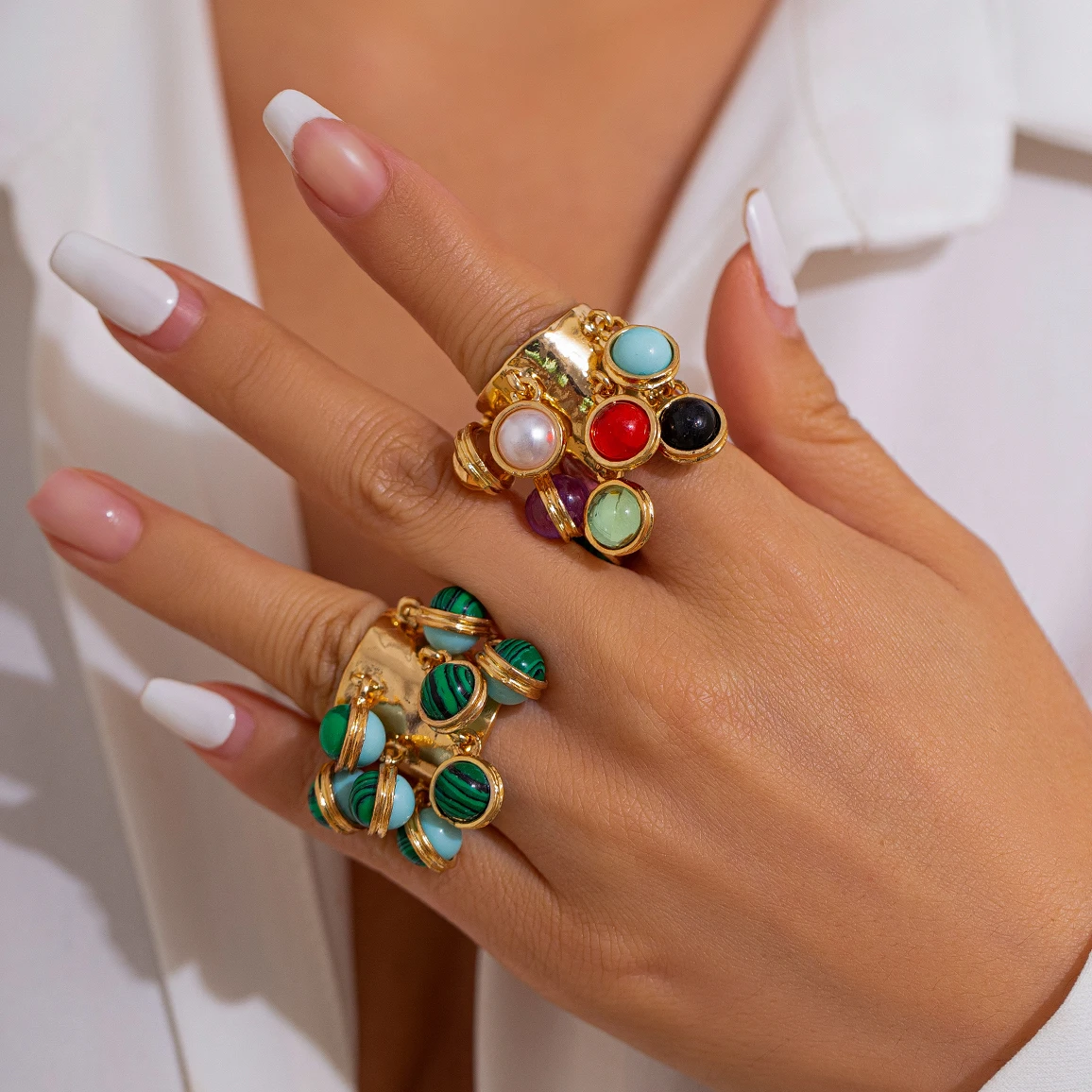 PuRui Boho красочные открытые кольца с кристаллами для женщин и мужчин свадебное