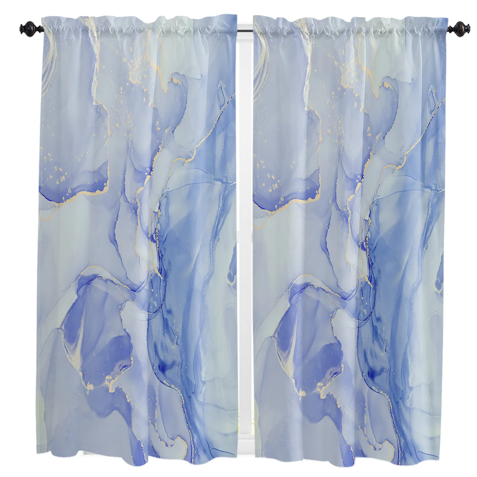 

Marble Phnom Penh Blue Small Curtain Rod Pocket Short Curtains Half Drapes Partition Cabinet Door Window Curtains Home Decor