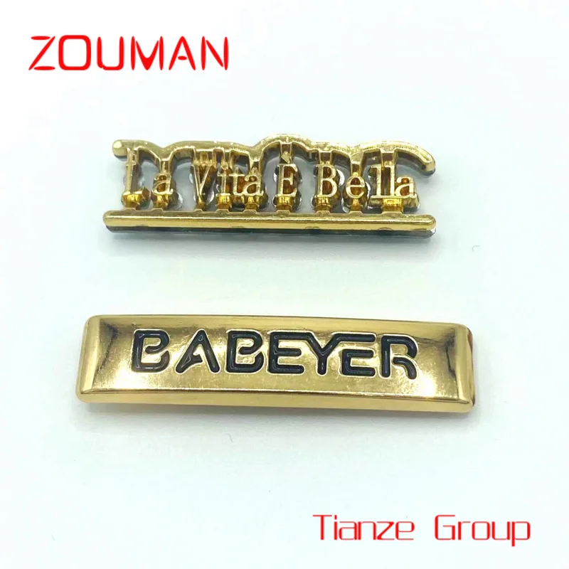 

Custom , Bag Stamping Custom Metal Name Engraved Clothing Print Sewing Plate Gold Rose Metal Label Logo