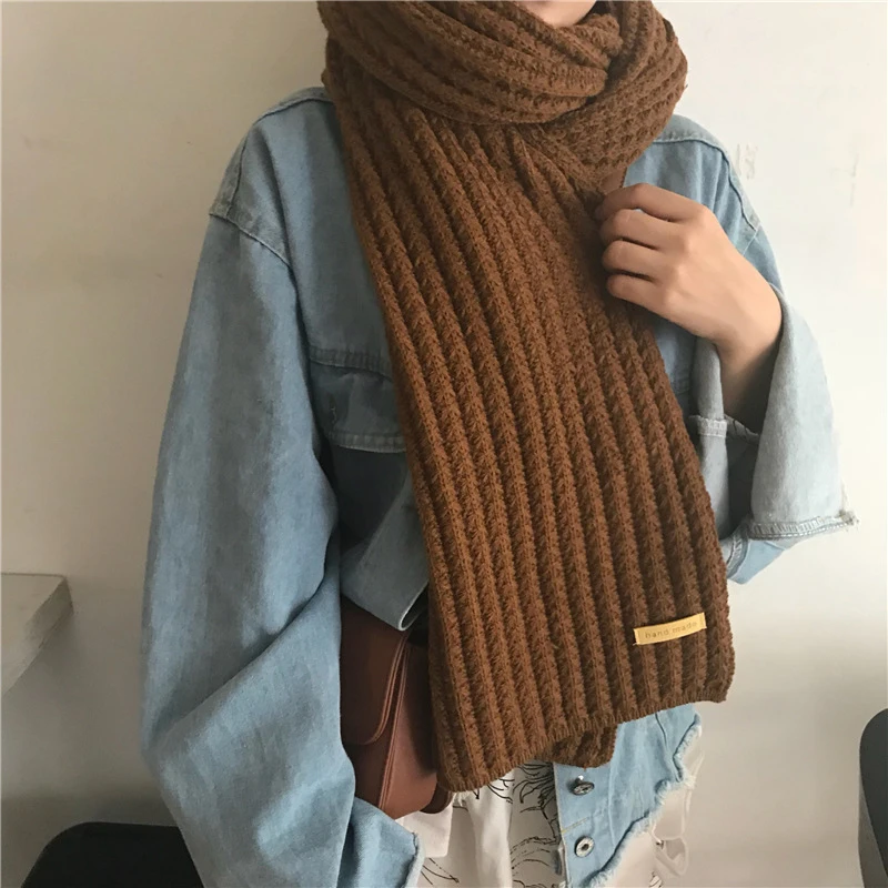 

Однотонный шерстяной вязаный шарф корейской версии, Женская Роскошная кашемировая теплая осенне-зимняя милая накидка, шаль