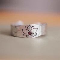 creative retro silver color lotus inlaid stone ladies opening ring banquet friends party wedding anniversary couple gift jewelry