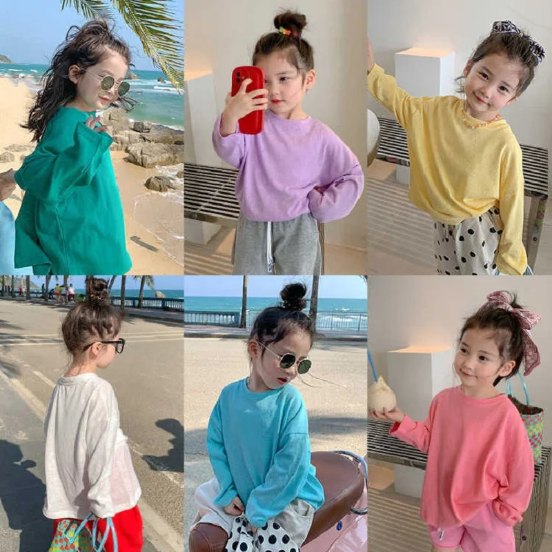 

Children'S Sun Protection Clothing Loose And Thin Hot Style Boys And Girls Casual Candy Color Anti-Mosquito Shirt Beach T