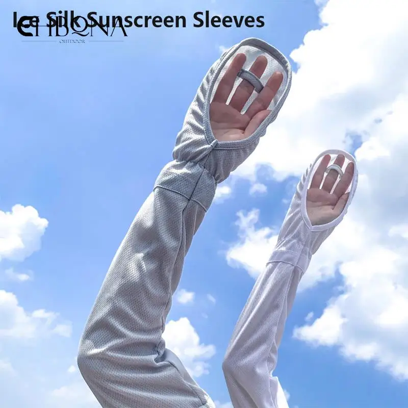

1 Pair Ice Silk Sunscreen Sleeves Women Summer Driving Running Riding UV Protection Hand Sleeves All-match Sunscreen Gloves