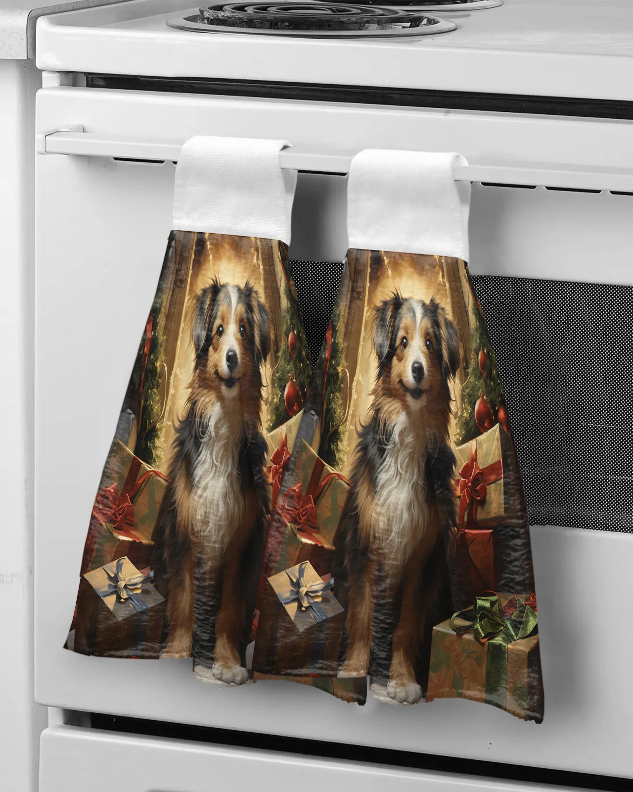 

Рождественская картина маслом, полотенца для рук для собак, подвесная ткань из микрофибры, быстрая фотография, рождественское кухонное полотенце