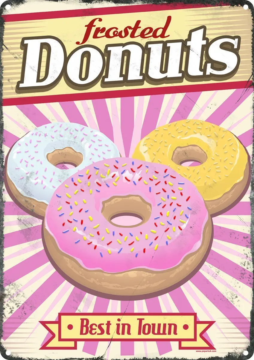 

Decorative Metal Signs Frosted Donuts Best In Town Vintage Metal Tin Sign Wall Plaque Room Decor Poster Farmhouse Decor