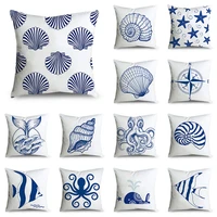 blue white cartoon sea pattern cushion cover chair pillow family for living room short velvet home decor pillow cases 1818 inch