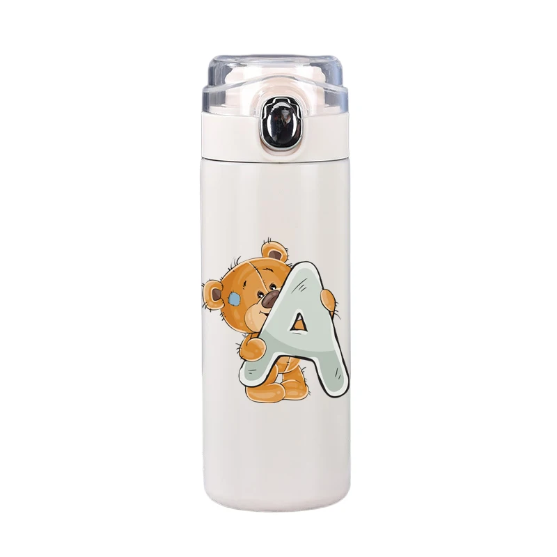400 мл мультяшный буквенный принт милый белый термос A-Z бутылка из нержавеющей