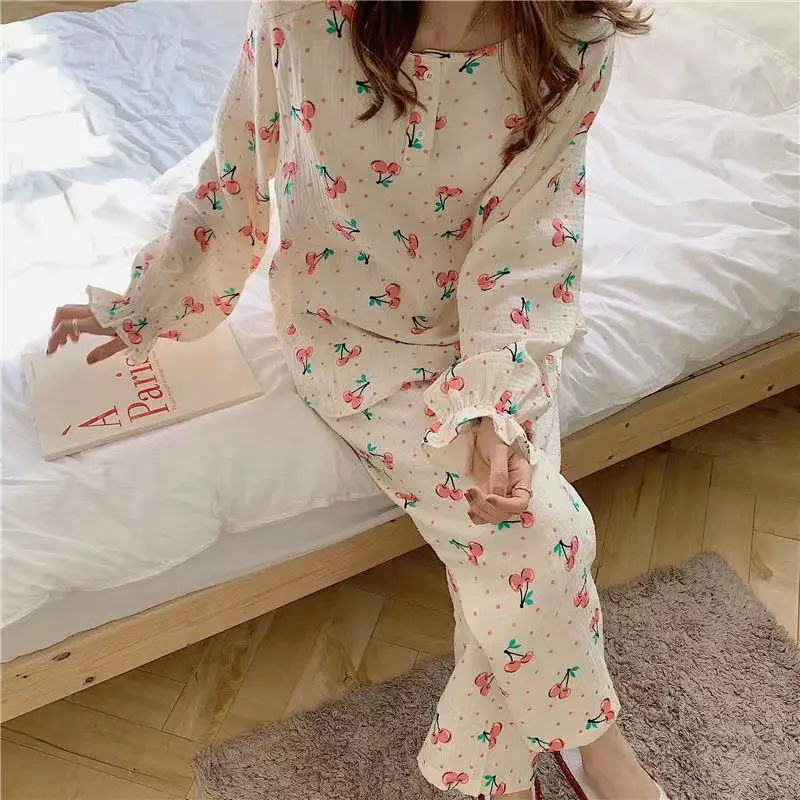 

Pyjamas Women Clothing Sets Autumn Pajamas for Teen Girls Kawaii Pijamas Sleepwear Breathable Loungewear Print Soft Homewear
