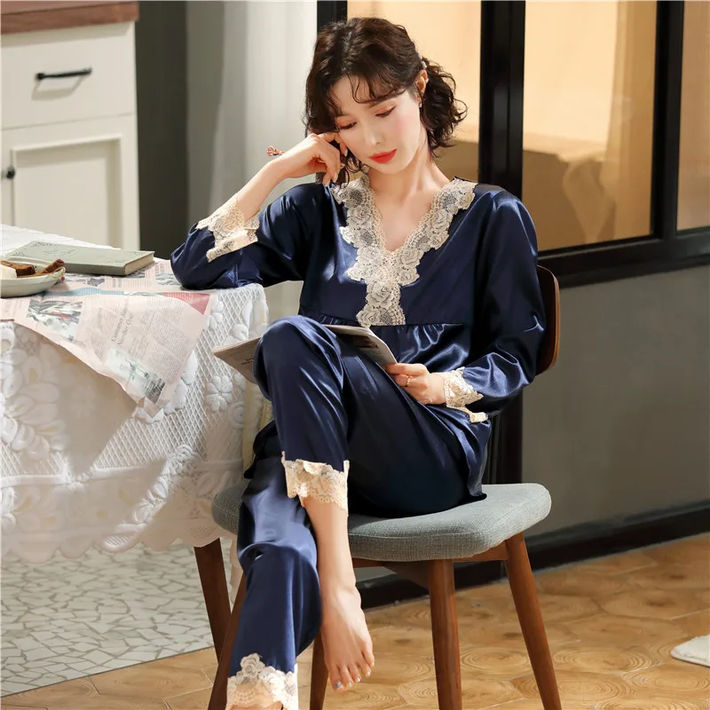 New Silks Pajamas Female Spring and Summer 2023 Sexy Ladies Ice Silk Long-sleeved Thin Style Home Clothes Large Size Suit