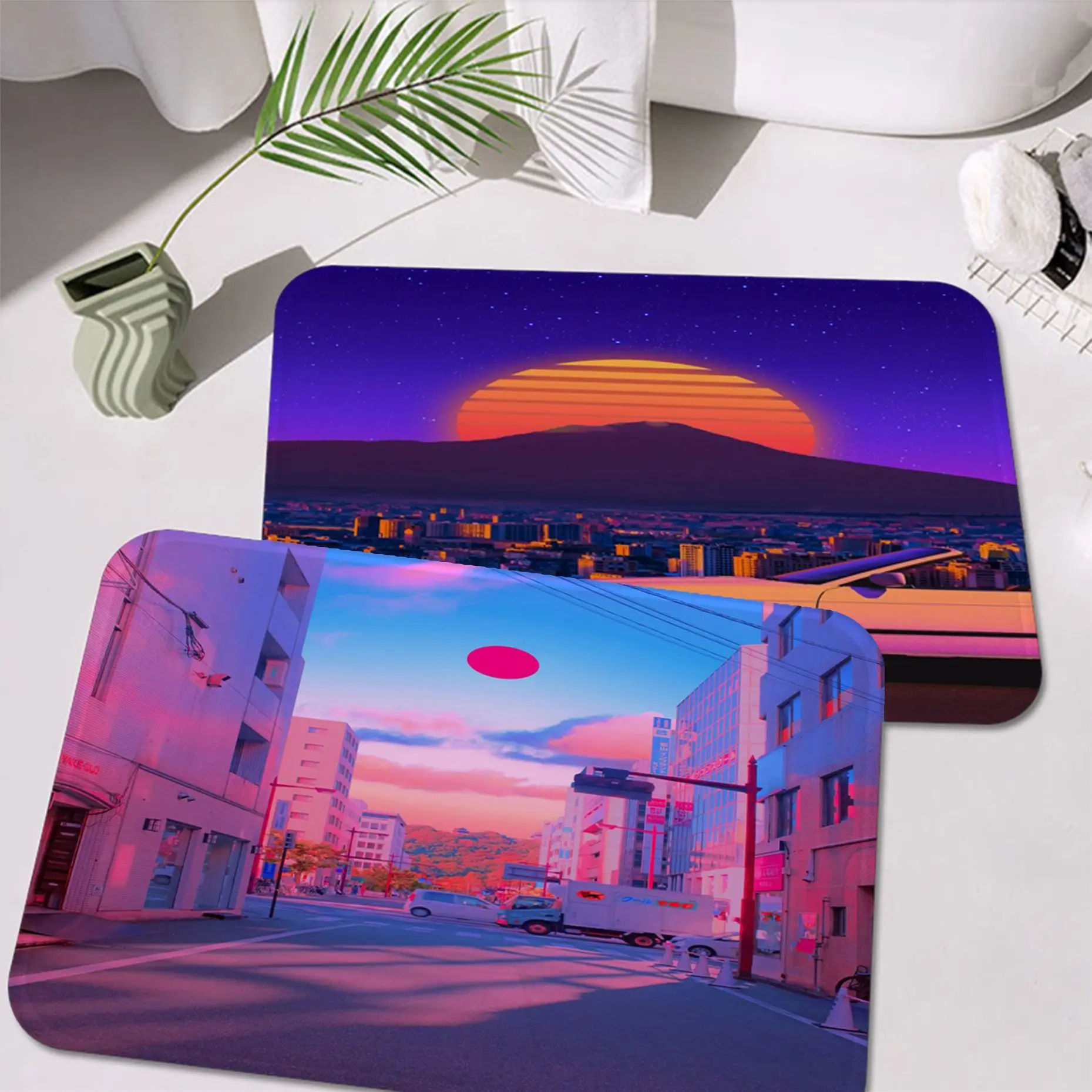 

Tokyo Pastel City Landscape Floor Mat INS Style Soft Bedroom Floor House Laundry Room Mat Anti-skid Bedside Area Rugs