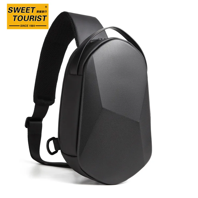 Hard Shell 3d Fashion Brand Men's Chest Bag, Casual Shoulder Bag With Usb Multi-function For Business And Travel