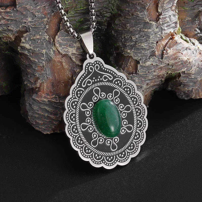 Женское Ожерелье из нержавеющей стали с натуральным камнем в стиле бохо