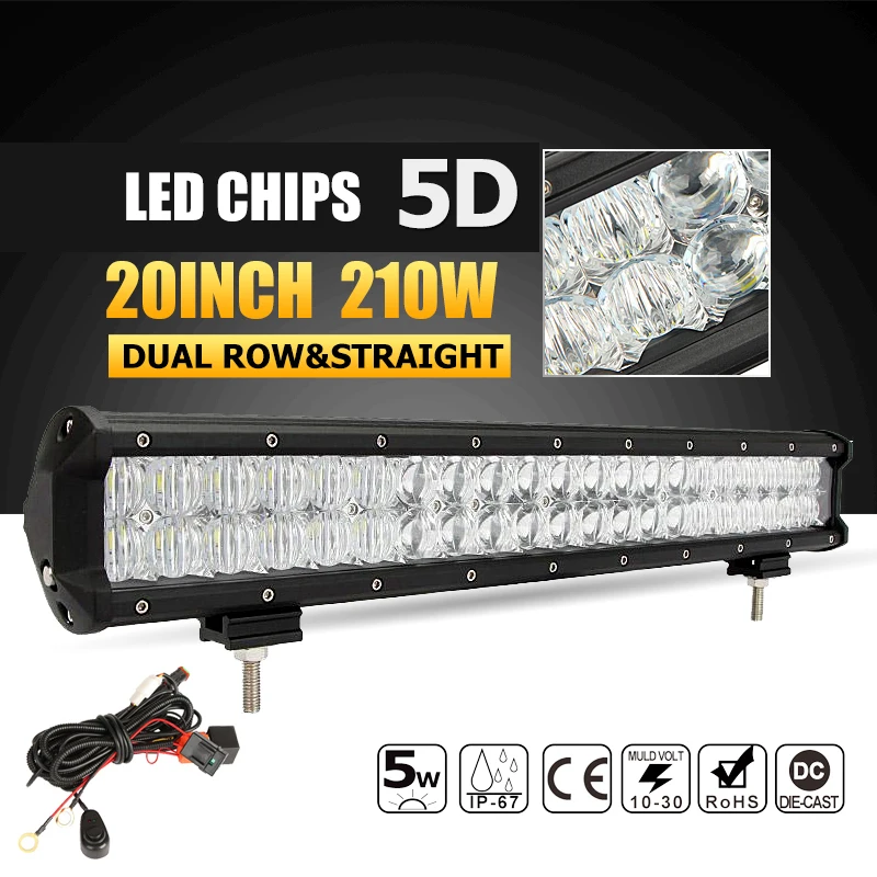

210 Вт 20 дюймов прямые 5D светодиодный светильник бар Offroad светодиодный рабочий светильник комбинированного луча дальнего света 12v 24v для грузовиков, внедорожников, 4WD ATV 4x4 светодиодный бар