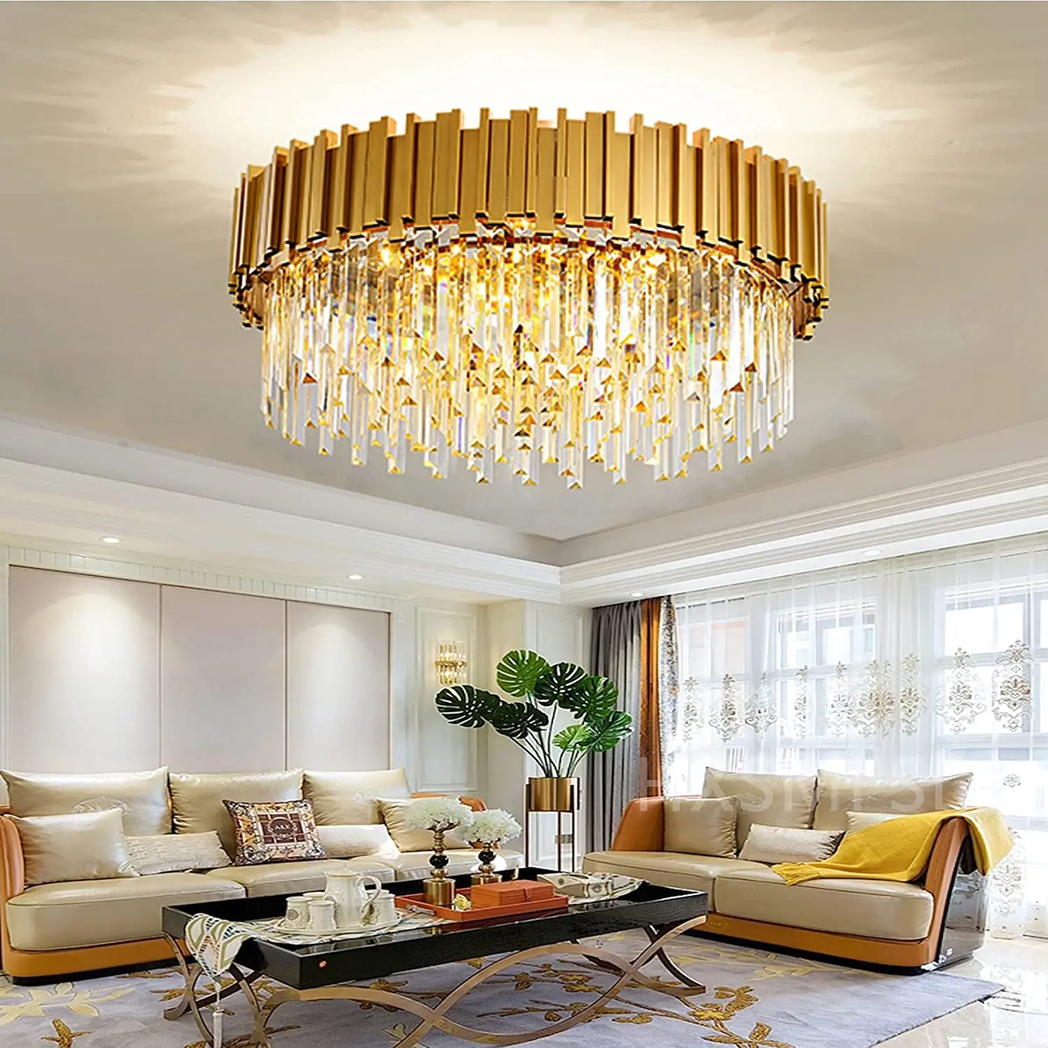 

Moderner Kristallkronleuchter,Luxus Wohnzimmer Deckenleuchte,2-in-1-Kronleuchter,E14 Kronleuchter,Höhenverstellbare