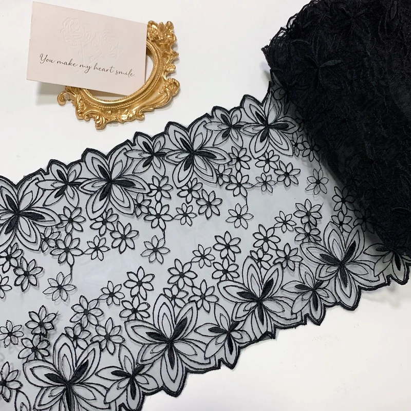 

16Yds Черная кружевная отделка в стиле "Лолита", платье принцессы с вышивкой, детское платье, подол, диванная подушка, декоративные тканевые аксессуары