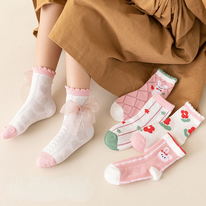 

5 Pairs/Lot 1-10 Years Girls Socks Spring Autumn Korean Combed Cotton Cute Cartoon Flower Bow Infant Baby Girl Sock Kids Socks