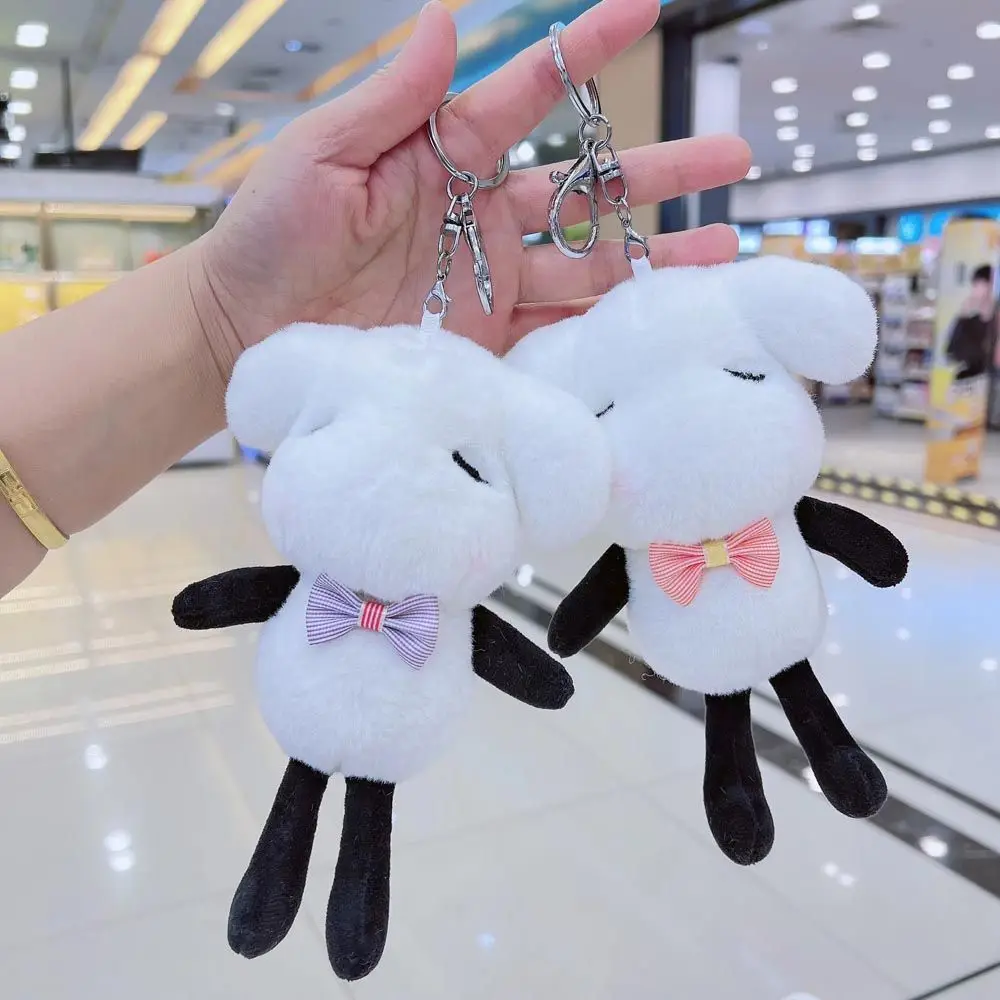

Korean Kawaii Plush Sheep Doll Keychain Cute Key Chain Bow Soft Stuffed Toys Bag Pendant Keyring Japanese Cartoon Birthday Gift