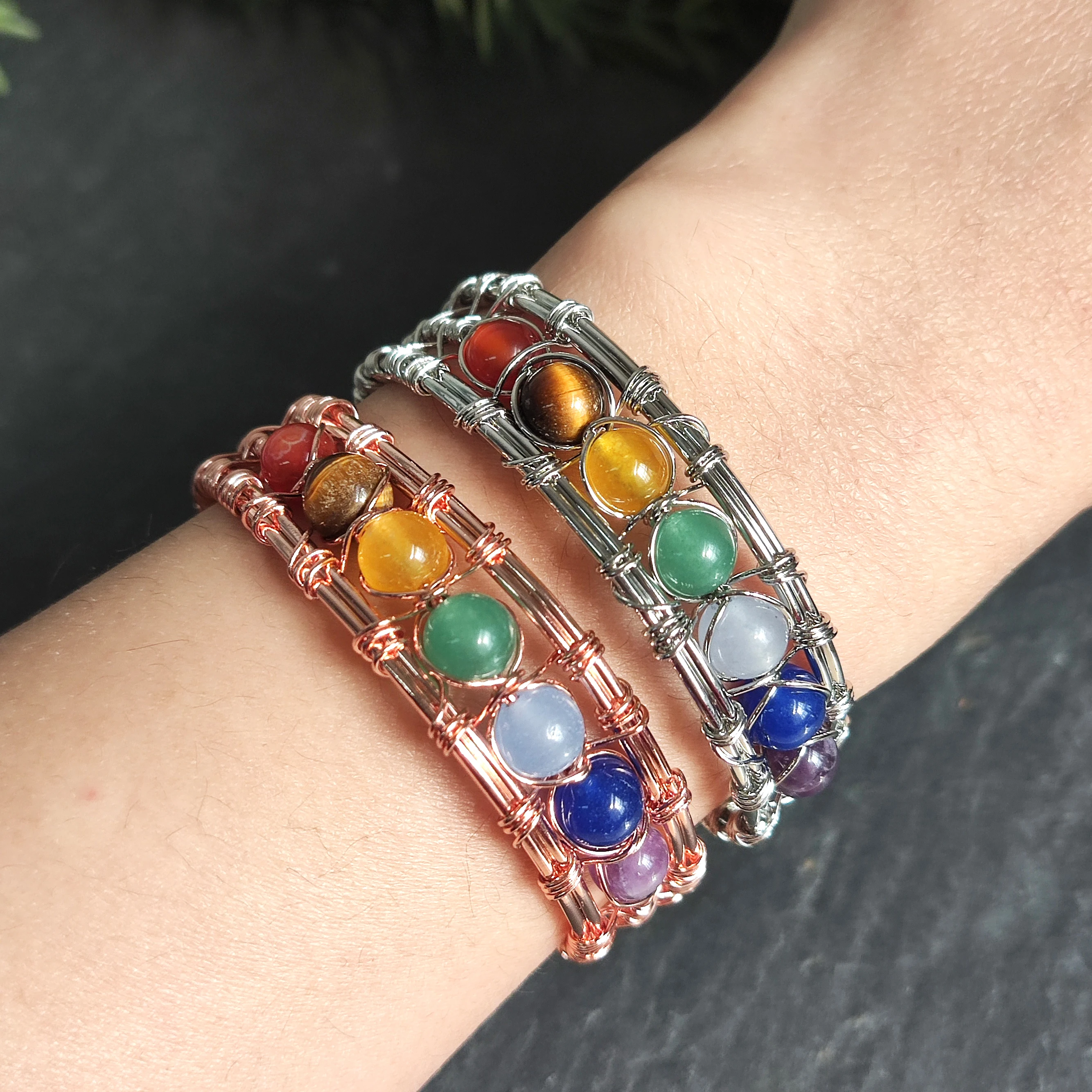 7 Чакра хрустальные бусины медная проволока обернутый браслет ручная работа